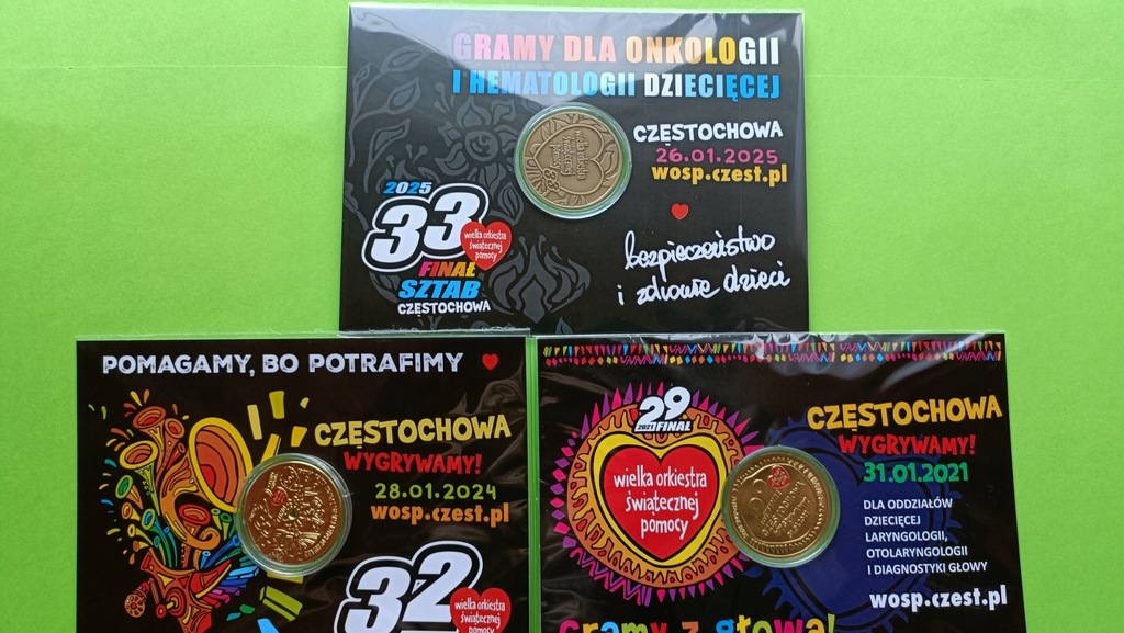 Oryg. Kolekcjonerskie Monety -10 Finałków WOŚP - 2021r. 2024r. 2025r.-3 szt