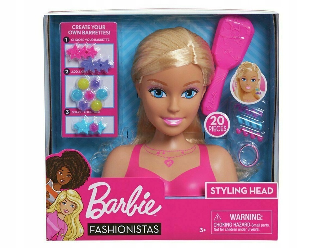 Barbie głowa do stylizacji- zestaw 20 dodatków