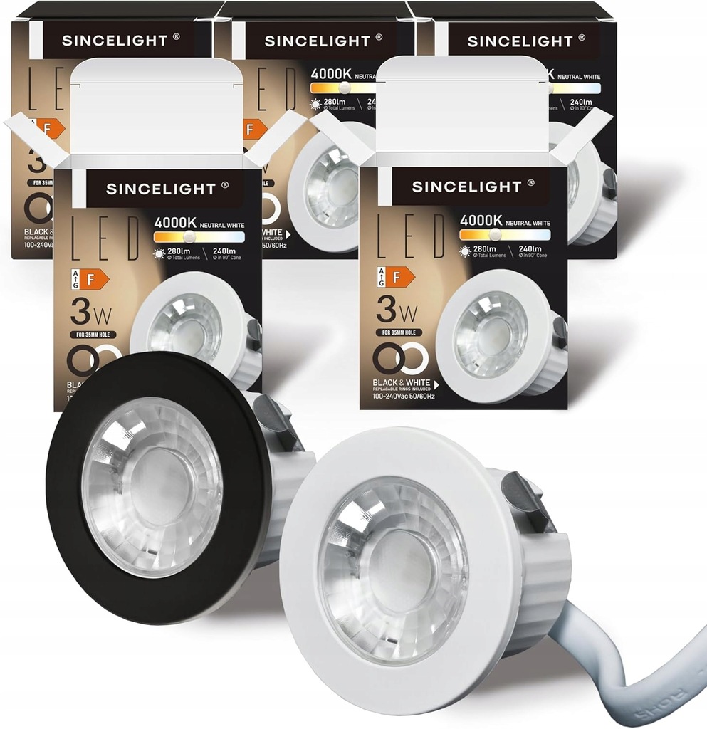 5xReflektor Sufitowy 3W Oczko LED Mały Downlight Otwór 35-40mm IP65 4000K