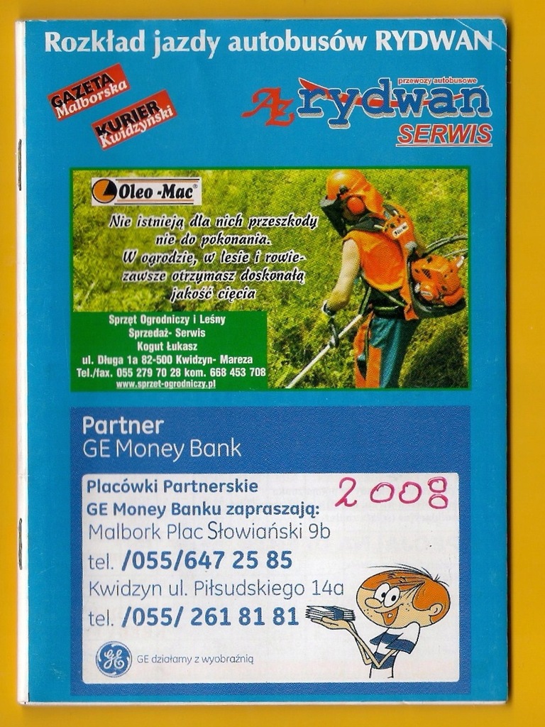 Malbork-Kwidzyn. Rozkład jazdy RYDWAN okolice