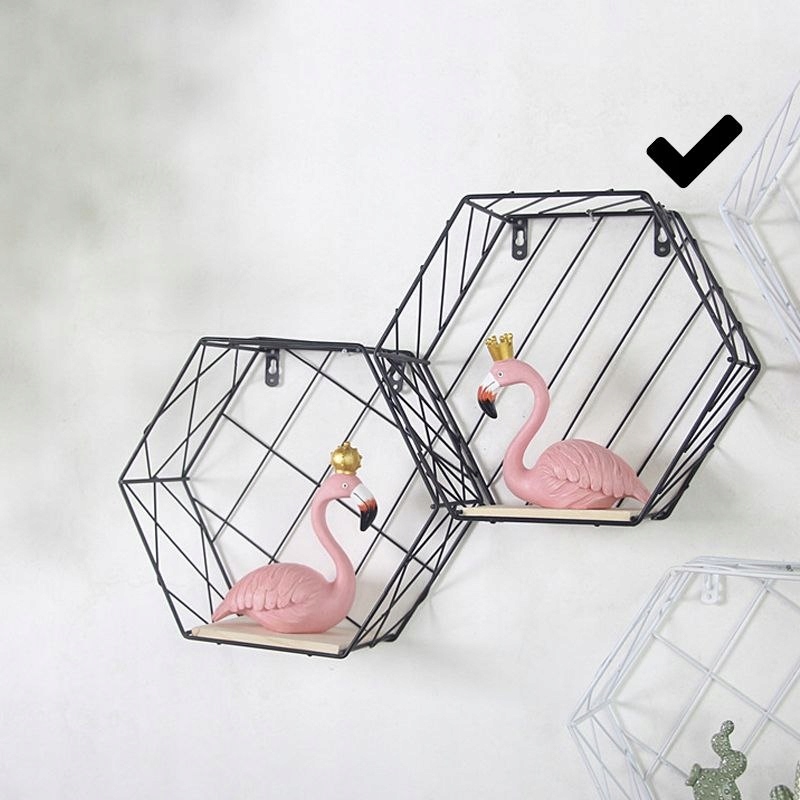 Sześciokątna półka dekoracyjna, styl LOFT - czarna