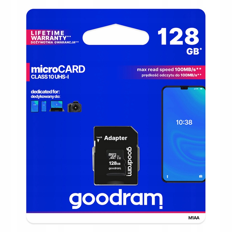 ORYGINALNA KARTA PAMIĘCI GOODRAM SDXC microCARD 128GB 100MB/s +ADAPTER