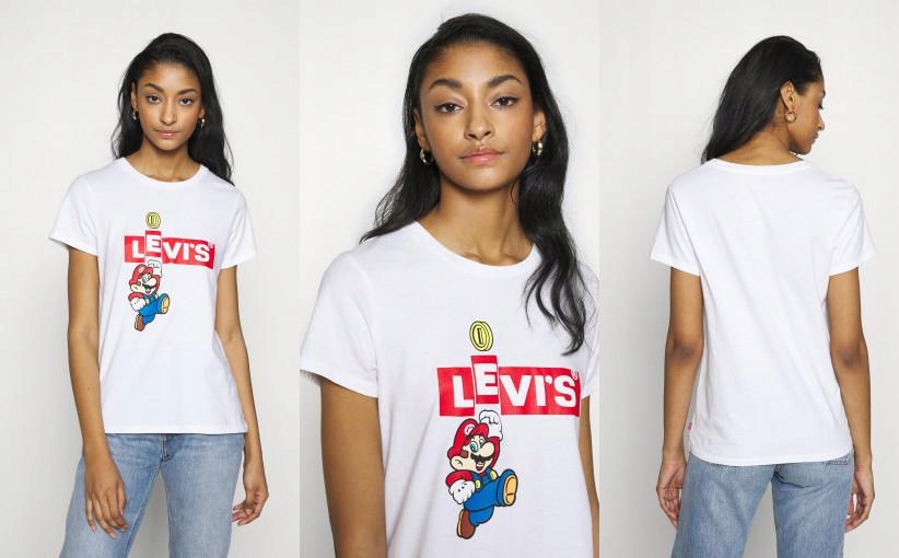 E15K015 KOSZULKA T-SHIRT BIAŁA MARIO LOGO LEVI'S L