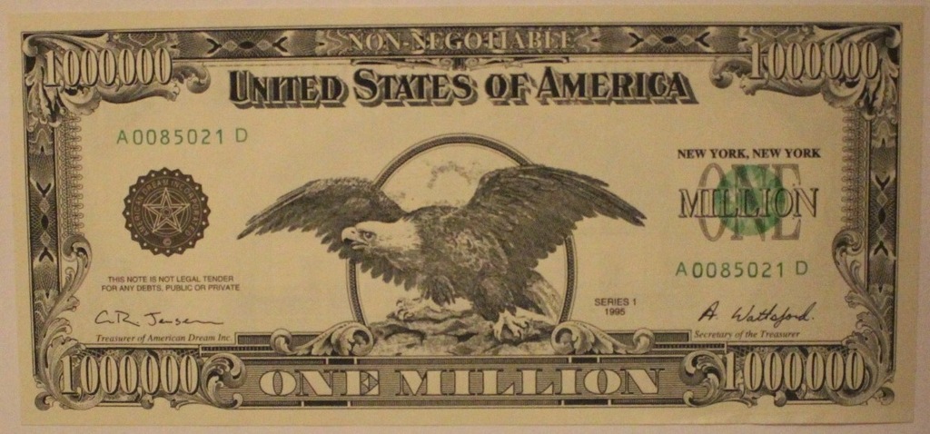 1 MILION DOLARÓW $ 1995 USA ETUI - RARYTAS UNIKAT