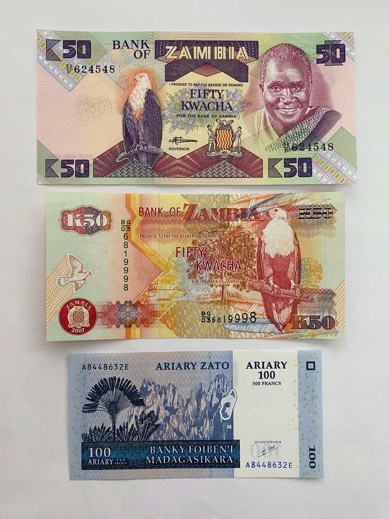 Banknoty UNC - Zambia Madagaskar