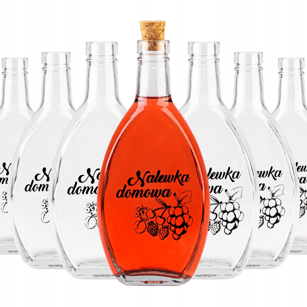 50szt Butelki Elipsa do nalewek wina na sok alkohol NADRUK 200 ml z korkami