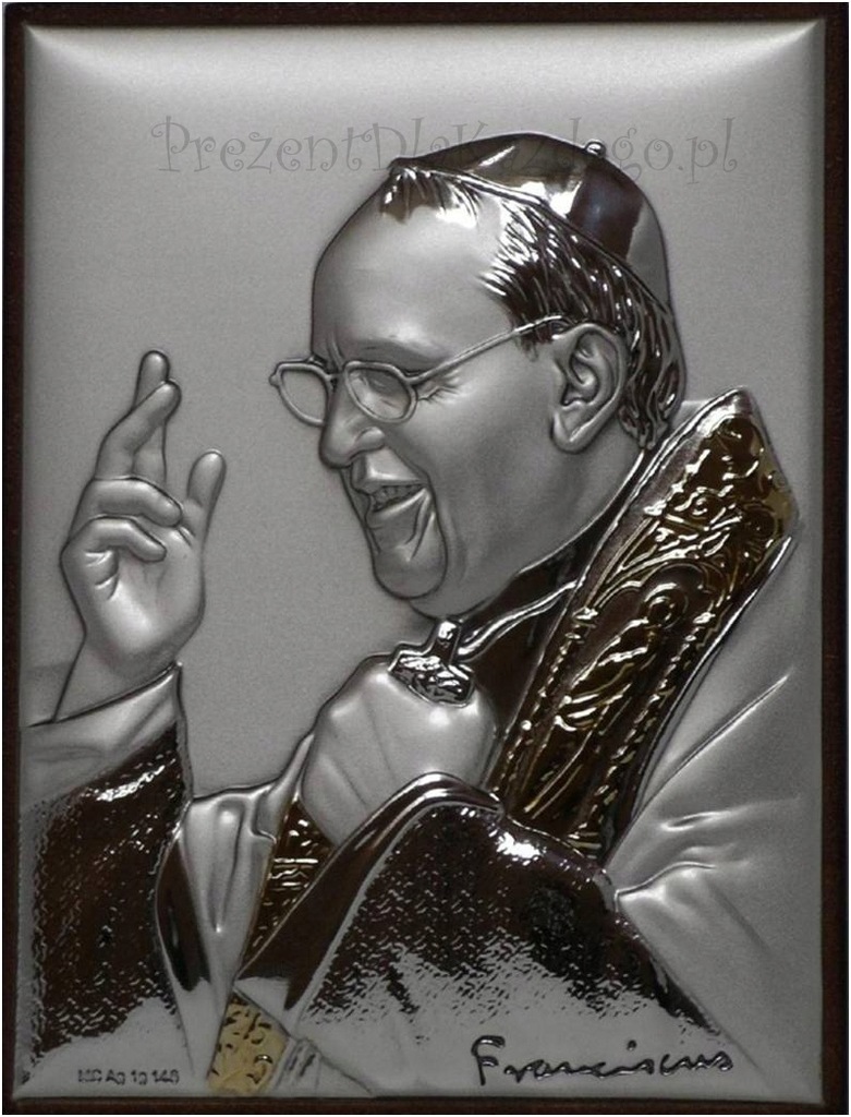 Srebrny obrazek Papież Franciszek Obraz na prezent