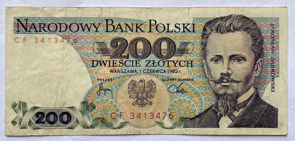 Banknot 200 zł 1982, PRL, Jarosław Dąbrowski, seria CF, stan obiegowy