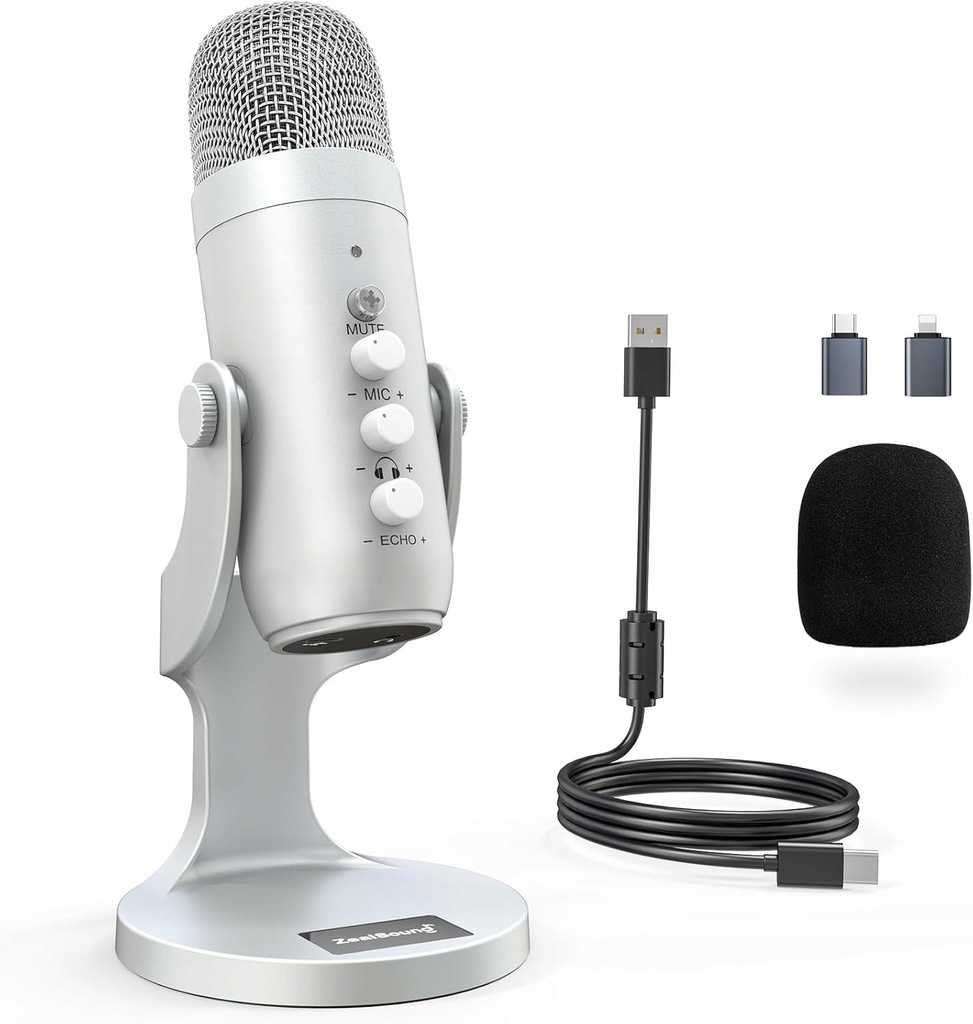 Mikrofon ZealSound K66 USB do gier nagrywania streamingu szary