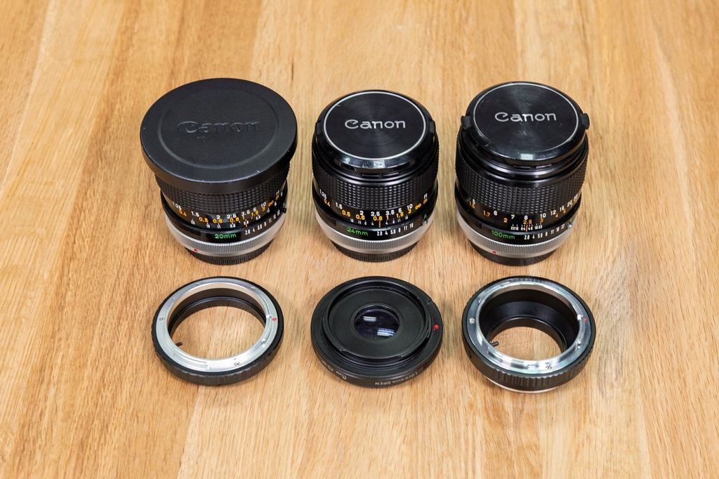 Canon fd 20mm f/2.8 S.S.C. 24mm 100mm fd - ef -mft