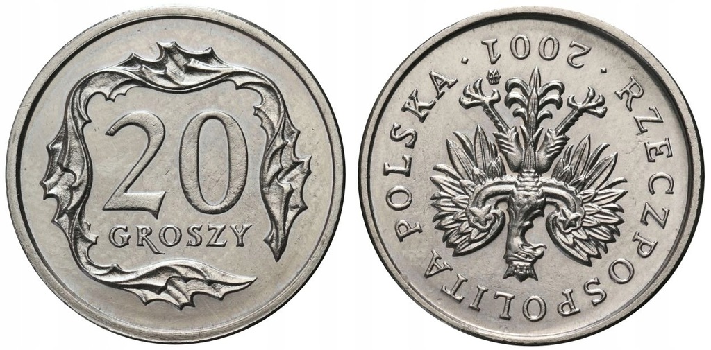 26.Polska, III RP, 20 gr. 2001 odwrotka 180 stopni