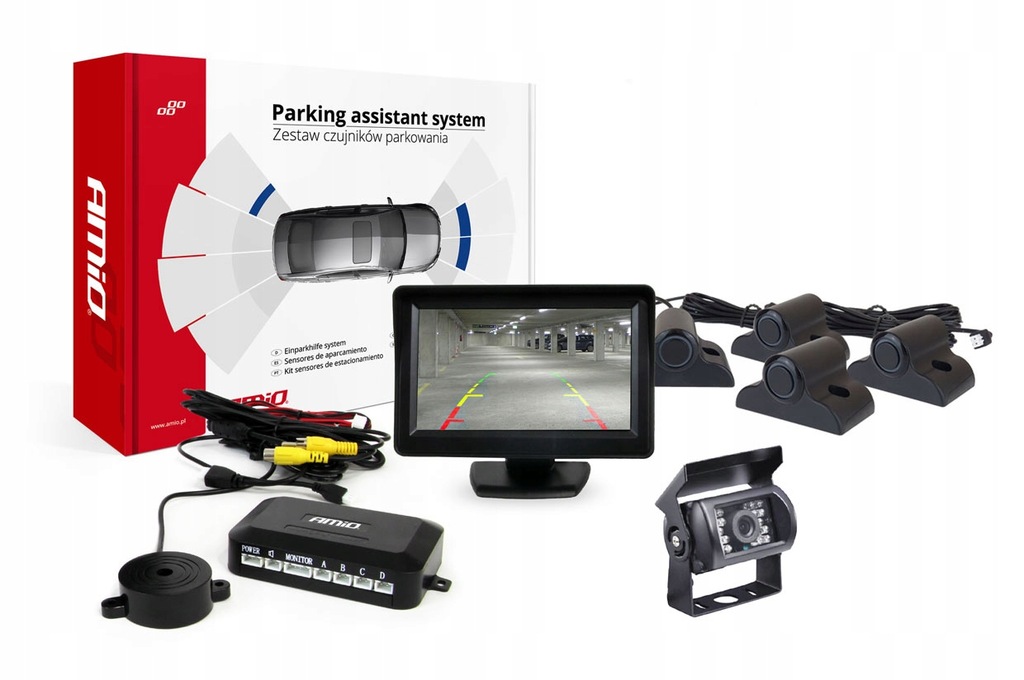 Zestaw czujników parkowania TFT01 4,3" z kamerą HD-501-IR 4 sensory czarne