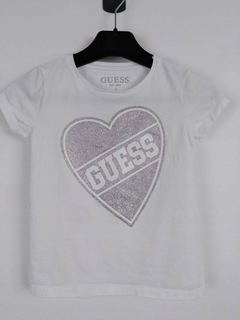 ATS t-shirt GUESS biała brokatowe serce logo 4