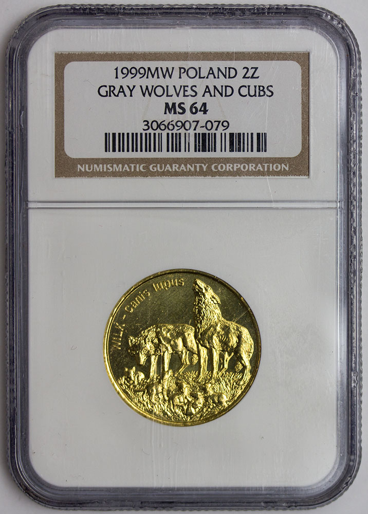 Polska 2 złote 1999, Wilk, NGC MS64