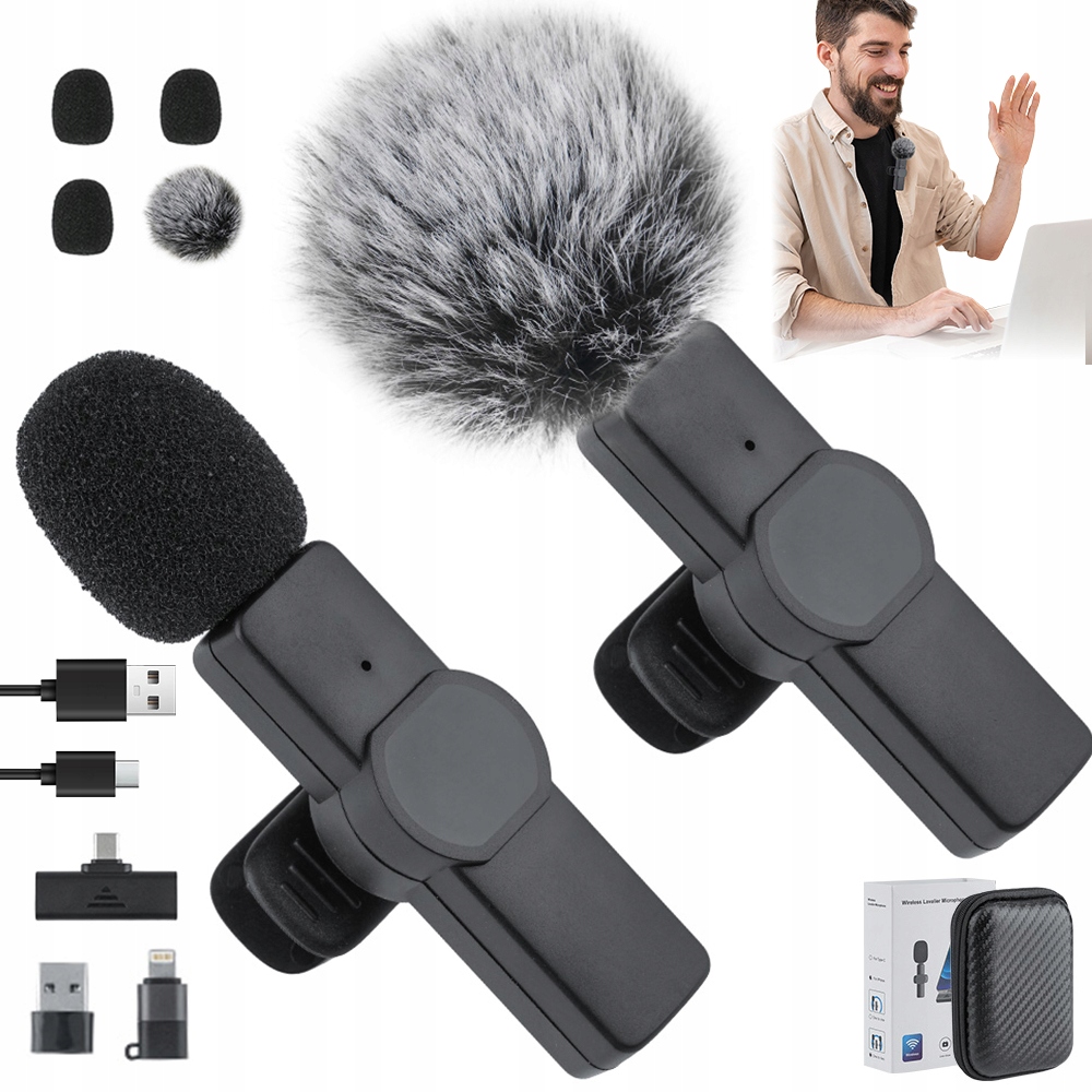 MIKROFON BEZPRZEWODOWY KRAWATOWY W TYPE-C KLIPS DO NAGRYWANIA KONFERENCJI