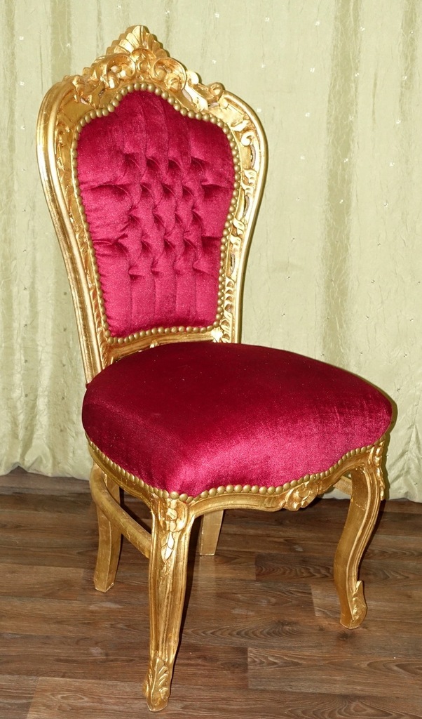 Stylowe Krzesło Barokowy Złoty Bordowy Stołek