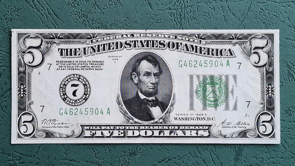 5 dolarów 1928A Federal Reserve Note UNC-