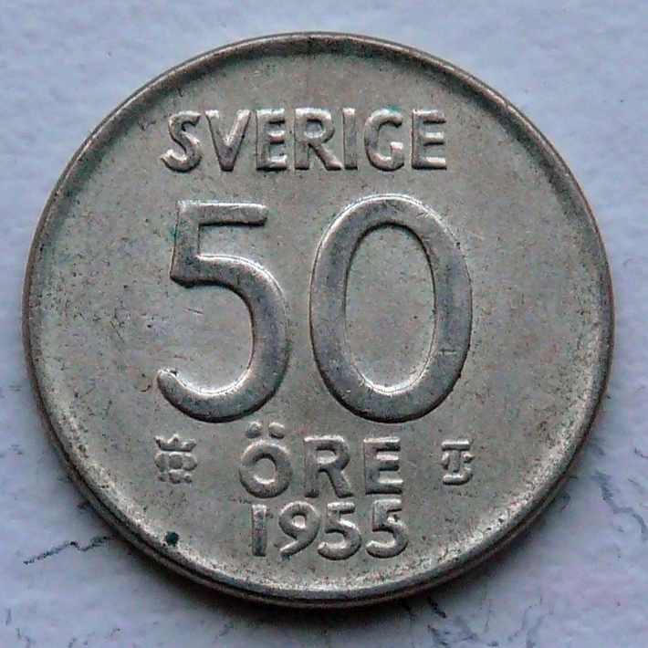 SZWECJA - GUSTAW VI - 50 ORE 1955 r.- srebro Ag (2)