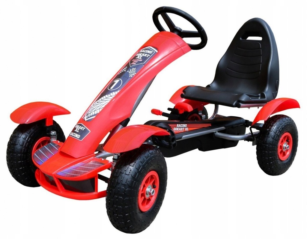 Gokart na pedały Racing XL dla dzieci 3+ Czerwony + Pompowane koła + Regula