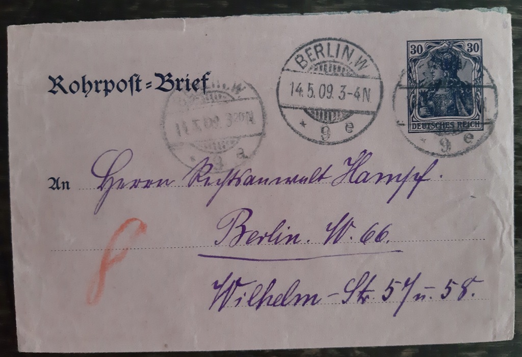Niemcy. koperta z nadrukowanym znaczkiem 1909r