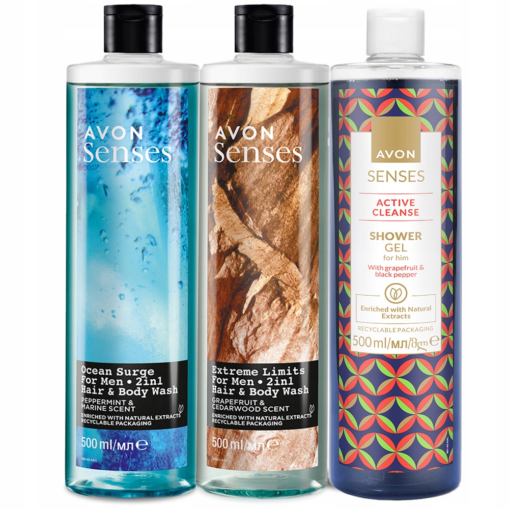 AVON ŻEL POD PRYSZNIC DO MYCIA MĘSKI ZESTAW MIX 3X500ML