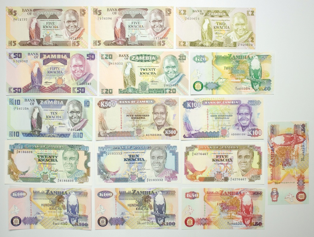 Zambia, Zestaw banknotów, 16 sztuk