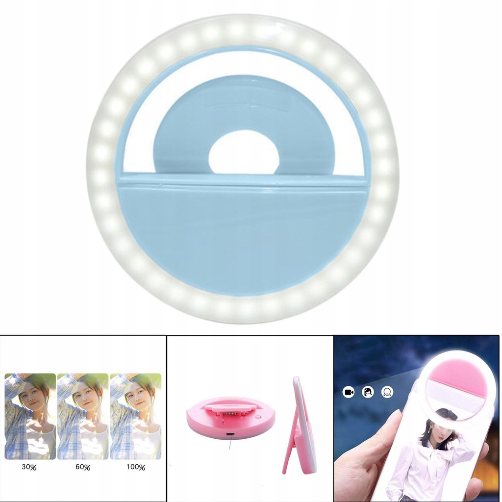 LED Selfie Loop Light 250mAh 3 Modes Portable Blue
