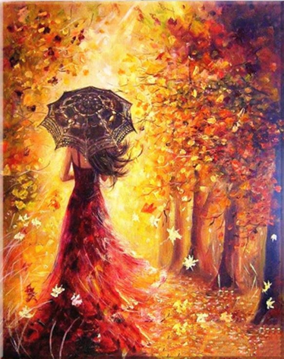Obraz Malowanie po numerach Jesień Kobieta Las 40x50 +GRATIS
