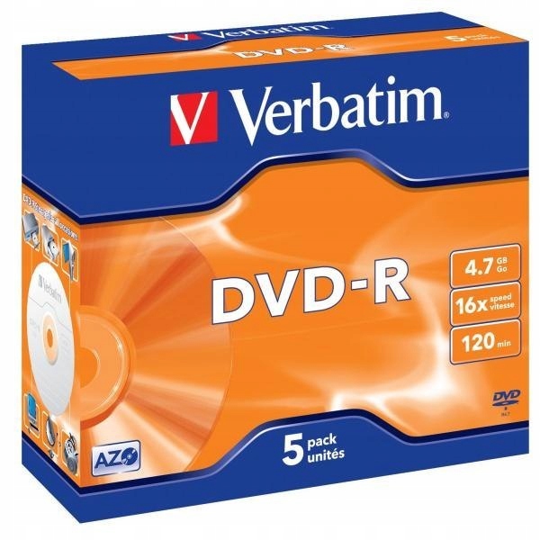 Verbatim DVD-R, Matt Silver, 43519, 4.7GB, 16x, jewel box, 5-pack, bez możl