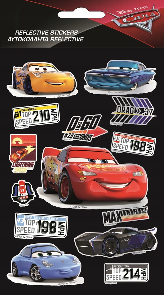 Disney naklejki Cars odblaskowe boys vinyl 26 sztu