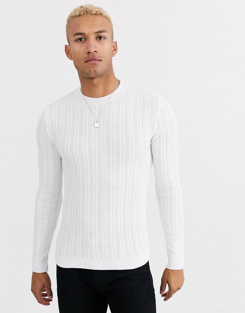 ASOS__XDI BIAŁY TEKSTUROWANY SWETER MĘSKI__S