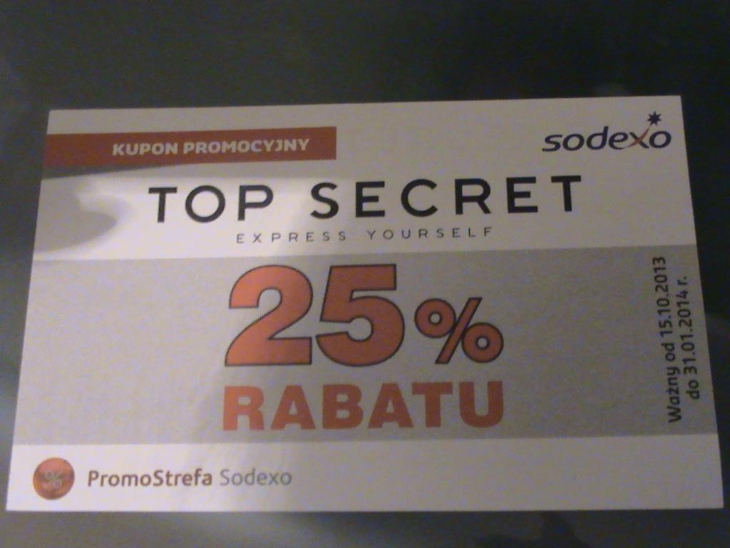 Kupon promocyjny  TOP SECRET 25 pr  RABATU