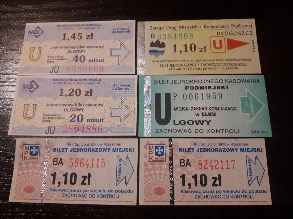 Stare bilety MZK,MPK -Tychy,Ełk, Rzeszów,Bydgoszcz