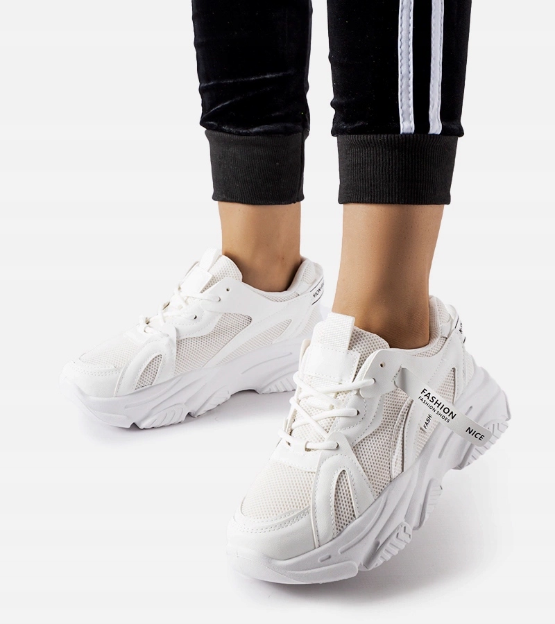Sportowe buty damskie białe masywna podeszwa sneakersy 25211 rozmiar 40