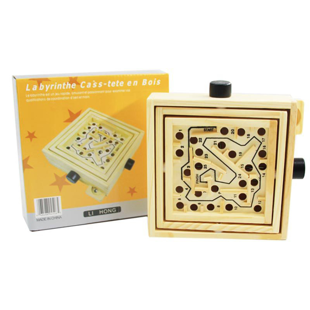 1pc Mini Wooden Labyrinth Board Puzzle Game Ball T