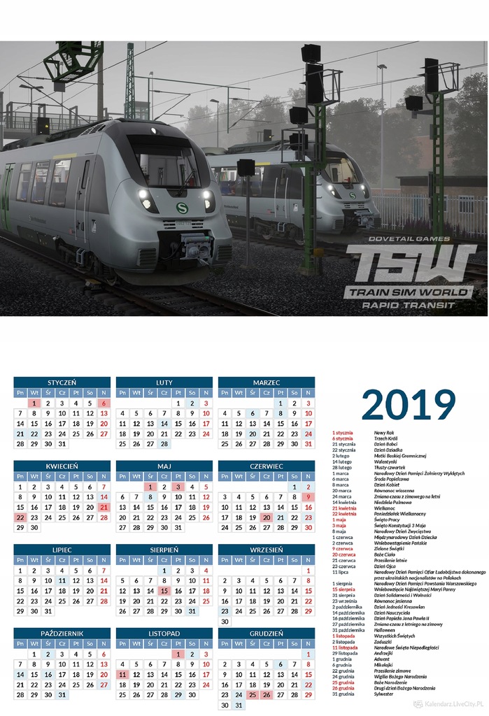Kalendarz 2019 GRA TSW TRAIN SIM WORLD