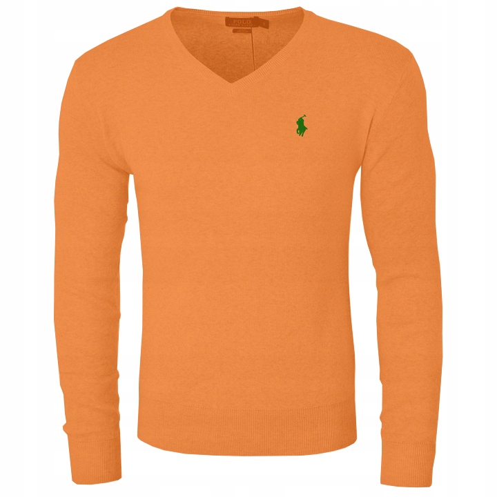 SWETER POLO RALPH LAUREN POMARAŃCZOWY V-NEC - M