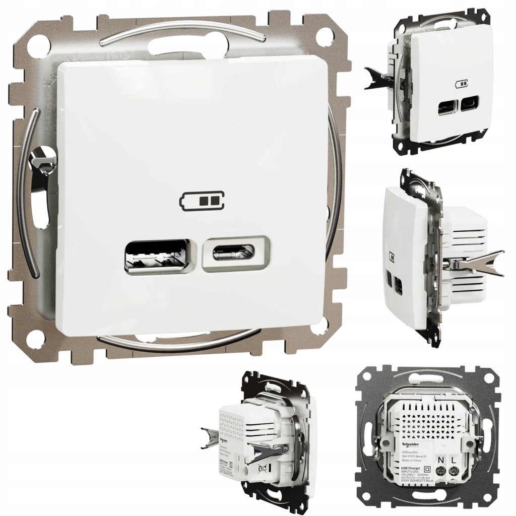 Gniazdo ładowania USB typ A+C 2,4A białe Sedna Design & Elements IP20