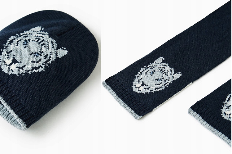 Zara M/L czapka szalik z tygrysem ciepły zestaw