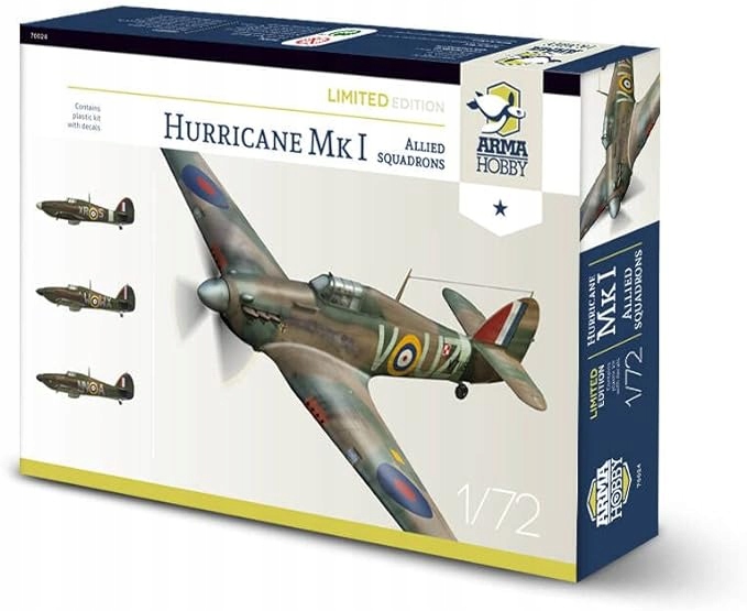 MODEL DO SKLEJANIA MYŚLIWSKI SAMOLOT SKALA 1:72 Hurricane Mk I