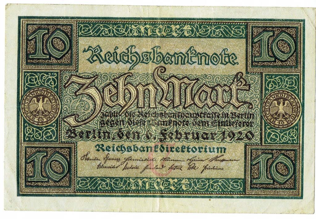 Banknot 10 Marek niemieckich z 1920 roku