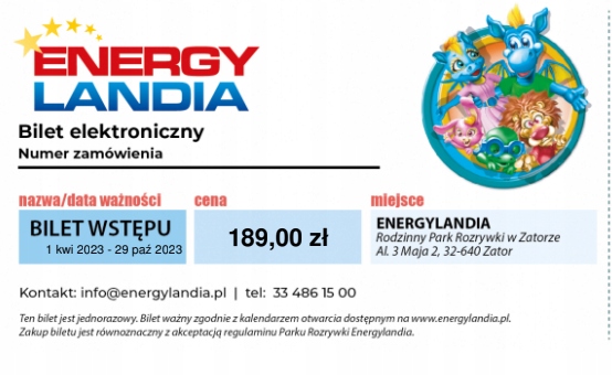 2 Bilety do Energrylandii + parking + voucher 50zł