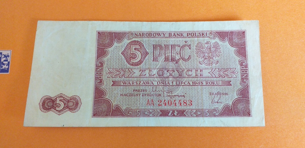 5 zł 1948 r. Seria AA Oryginał