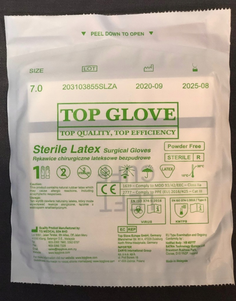 Rękawice chirurgiczne TOP GLOVE - r. 8.0 - 1 para