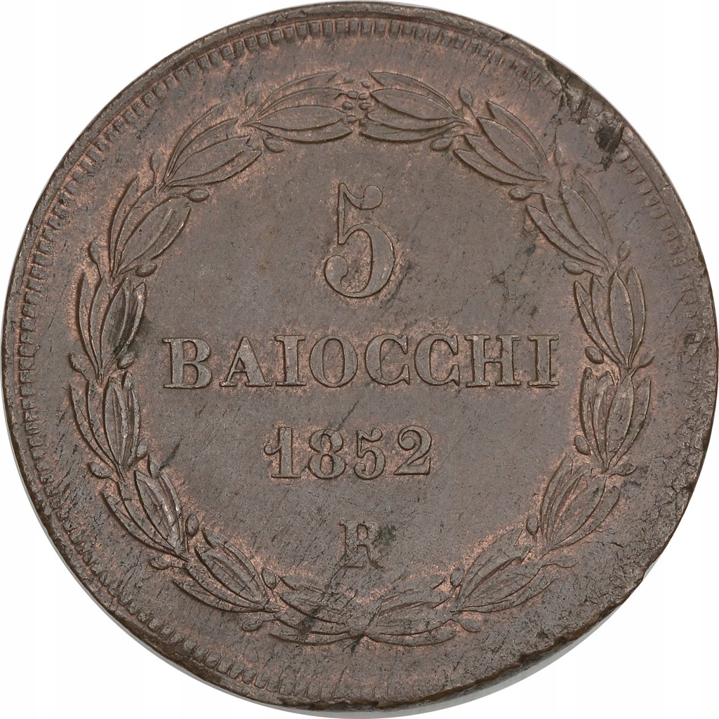 15.PAPIESTWO, PIUS IX, 5 BAIOCCHI 1852/ VII R