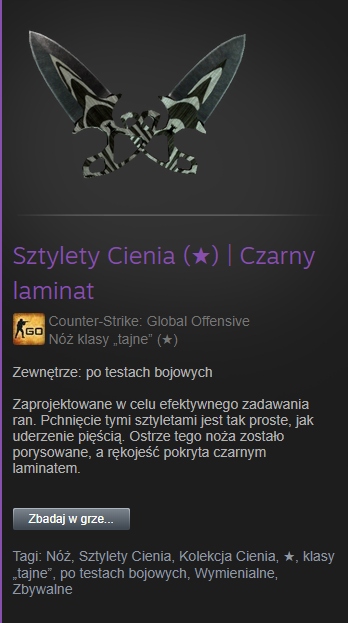 Kosa cs go Shadow Daggers Black Laminate