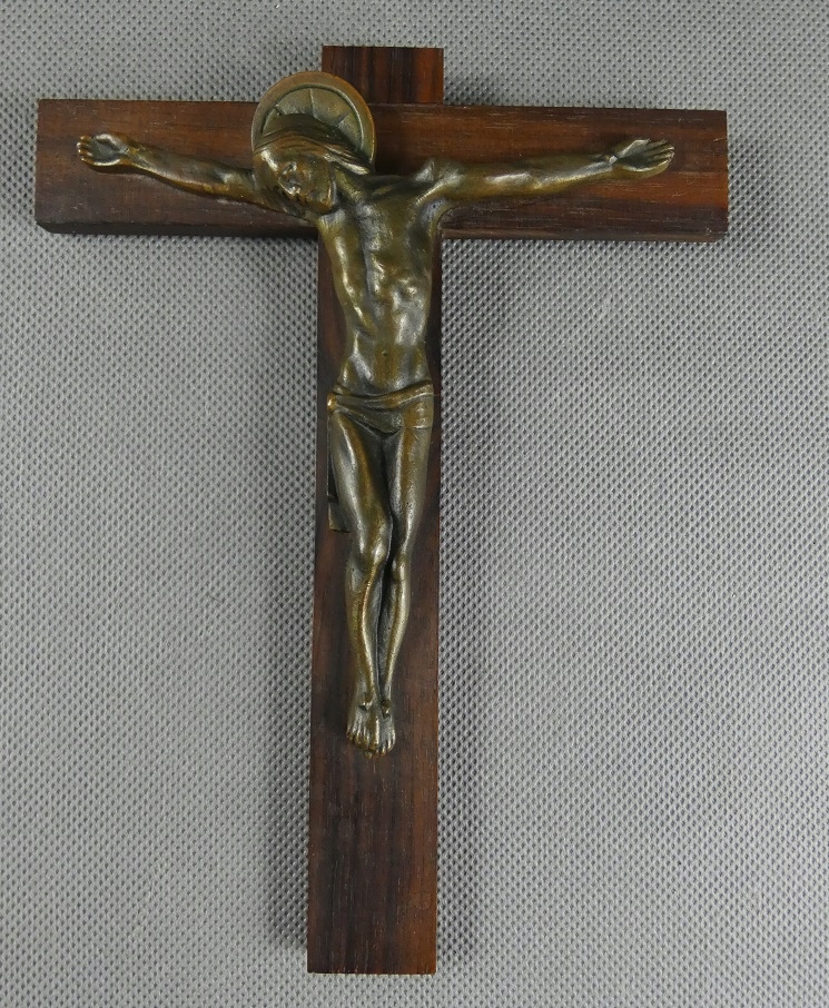 KRZYŻ krzyżyk krucyfiks drewno brąz Art Deco 20 cm JEZUS HARTMANN