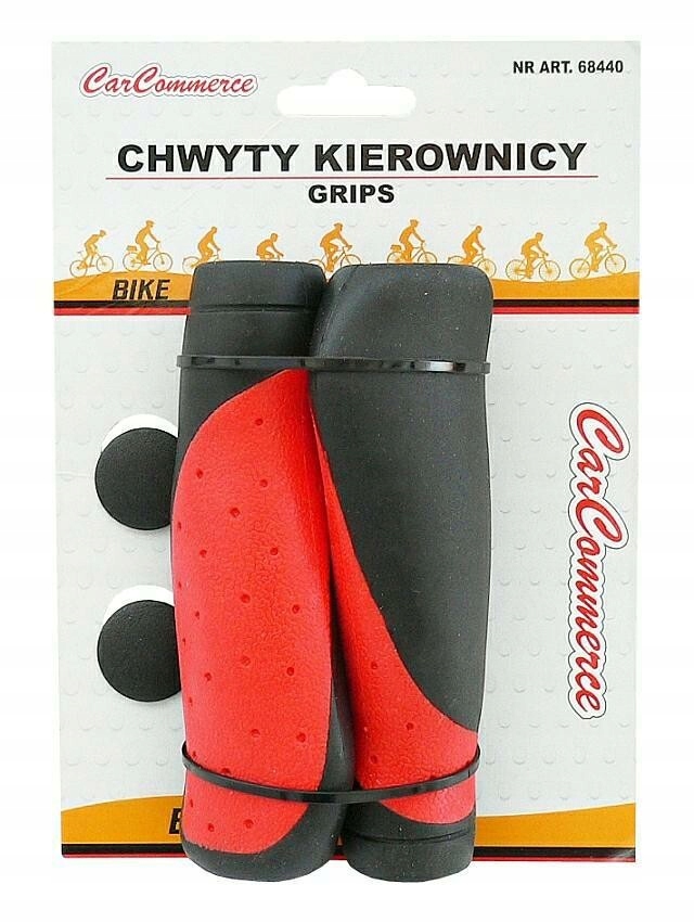Chwyty Rowerowe Gumowe Ergonomiczne Czerwono-Czarne - Zestaw z Korkami