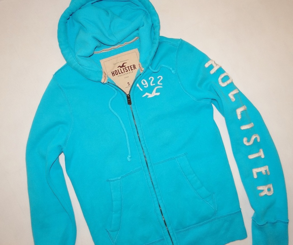 HOLLISTER ~ BLUZA Z KAPTUREM ~ MORSKI KOLOR ~ S