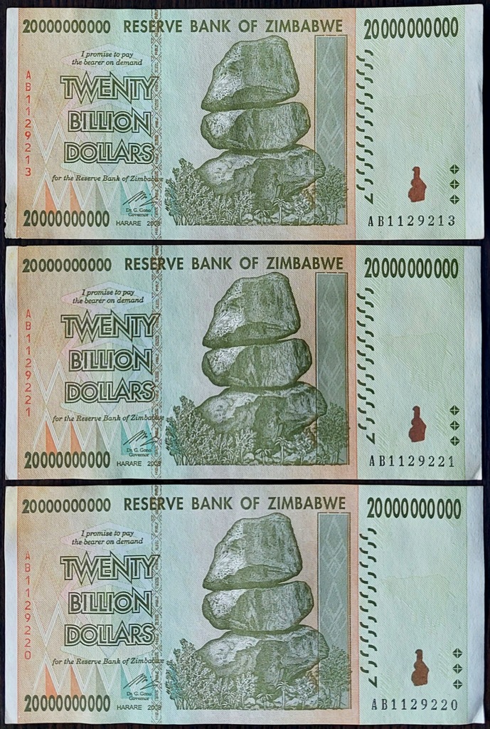 #076. Banknot Zimbabwe 20 000 000 000$ 2008r. Seria AB Obiegowy